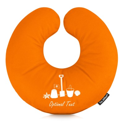 (25cm) (Bucket & Spade Icon) Orange Soft Velvet Polyester Fabric (Optional Personalised Gift Text)