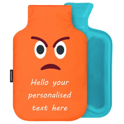 - 2 Litre (Random Coloured Bottle) - Angry Face Soft Velvet Polyester Fabric Removable Cover (Personalised with Text)