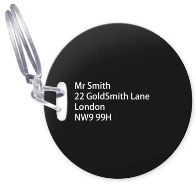 (10cm Circle) Black with Clear Loop (Personalised with Text)