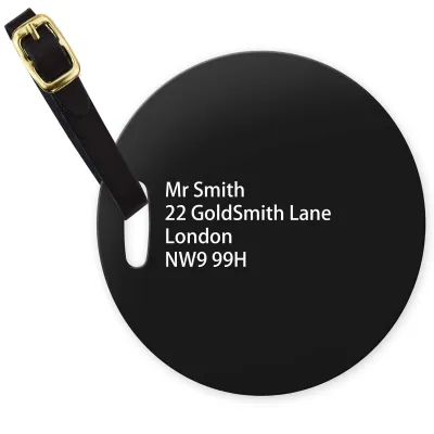 (10cm Circle) Black with Leather Strap (Personalised with Text)