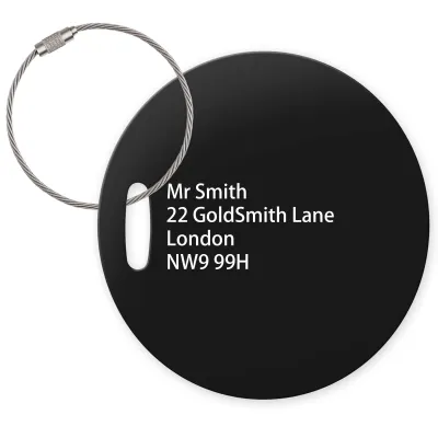 (10cm Circle) Black with Metal Loop (Personalised with Text)