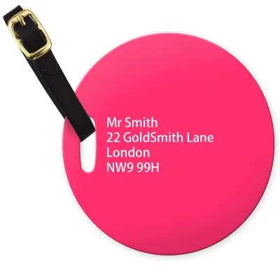(10cm Circle) Hot Pink (Fuchsia) with Leather Strap (Personalised with Text)