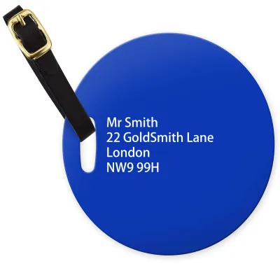 (10cm Circle) Royal Blue with Leather Strap (Personalised with Text)