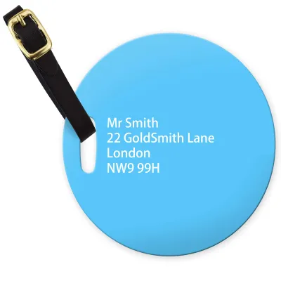 (10cm Circle) Sky Blue with Leather Strap (Personalised with Text)