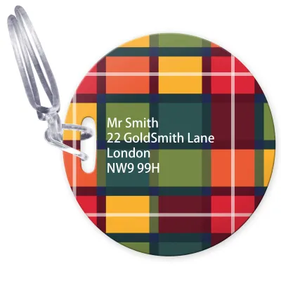 (10cm Circle) - Tartan Check with Clear Loop (Personalised with Text)