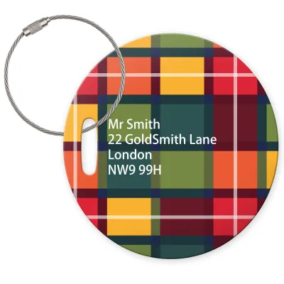 (10cm Circle) - Tartan Check with Metal Loop (Personalised with Text)