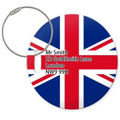 (10cm Circle) - Union Jack with Metal Loop (Personalised with Text)