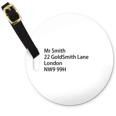 (10cm Circle) White with Leather Strap (Personalised with Text)