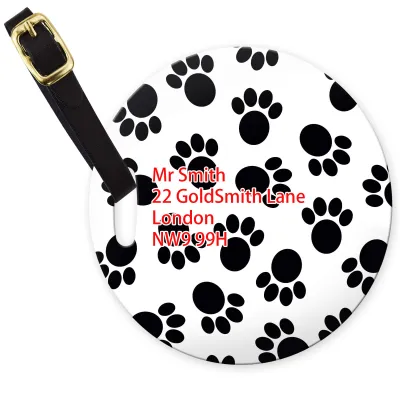 (10cm Circle) - Paws Print with Leather Strap (Personalised with Text)
