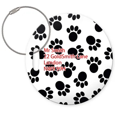 (10cm Circle) - Paws Print with Metal Loop (Personalised with Text)