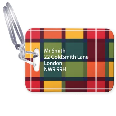 (10cm x 7cm) - Tartan Check with Clear Loop (Personalised with Text)
