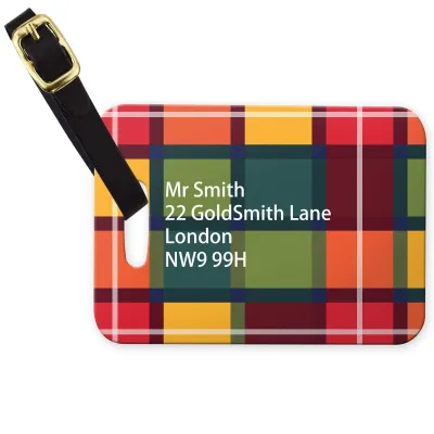 (10cm x 7cm) - Tartan Check with Leather Strap (Personalised with Text)