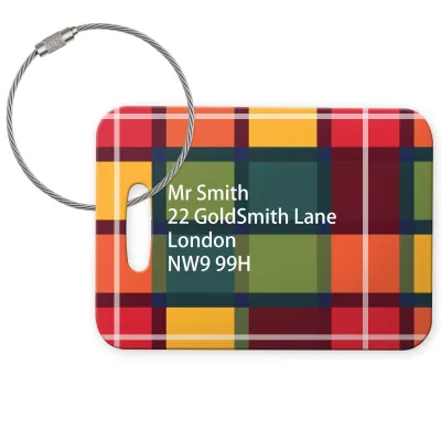 (10cm x 7cm) - Tartan Check with Metal Loop (Personalised with Text)