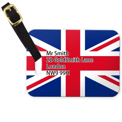 (10cm x 7cm) - Union Jack with Leather Strap (Personalised with Text)