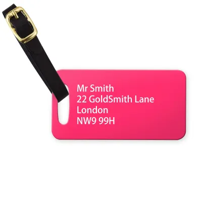 (9cm x 4.5cm) Hot Pink (Fuchsia) with Leather Strap (Personalised with Text)