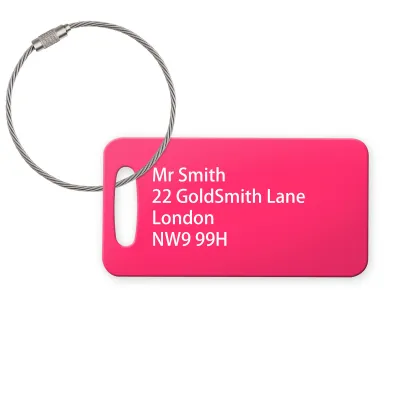 (9cm x 4.5cm) Hot Pink (Fuchsia) with Metal Loop (Personalised with Text)