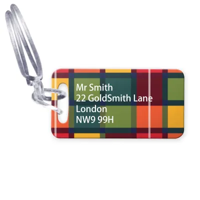 (9cm x 4.5cm) - Tartan Check with Clear Loop (Personalised with Text)