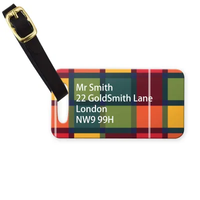(9cm x 4.5cm) - Tartan Check with Leather Strap (Personalised with Text)