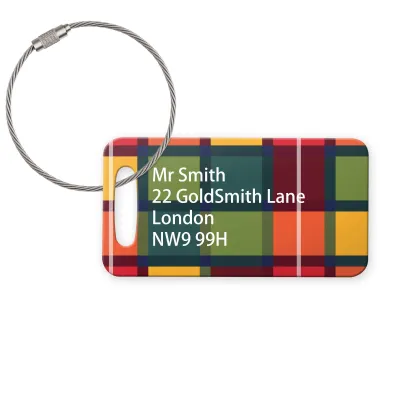 (9cm x 4.5cm) - Tartan Check with Metal Loop (Personalised with Text)