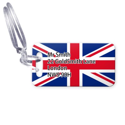 (9cm x 4.5cm) - Union Jack with Clear Loop (Personalised with Text)
