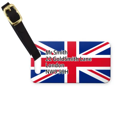 (9cm x 4.5cm) - Union Jack with Leather Strap (Personalised with Text)