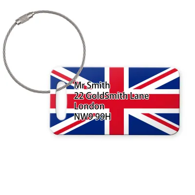 (9cm x 4.5cm) - Union Jack with Metal Loop (Personalised with Text)