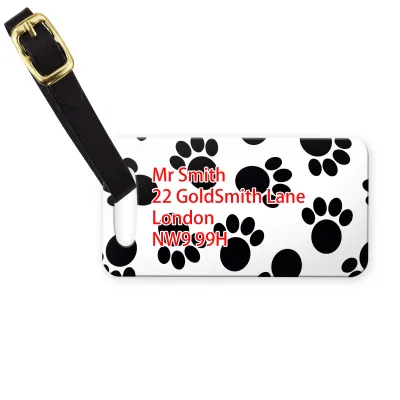 (9cm x 4.5cm) - Paws Print with Leather Strap (Personalised with Text)