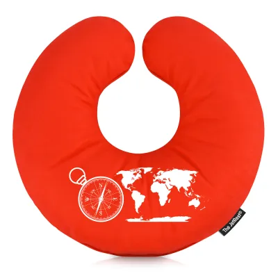 (30cm) (Globe and Compass Icon) Red Soft Velvet Polyester Fabric (Personalised with Text)