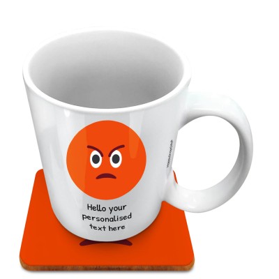 (10oz White) - Angry Face (Personalised with Text) with 1 matching Square Coaster