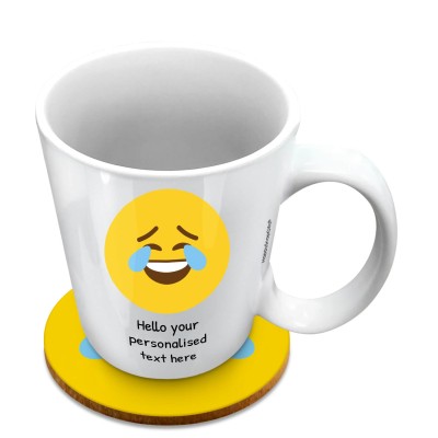 (10oz White) - Crying with Laughter (Personalised with Text) with 1 matching Circular Coaster