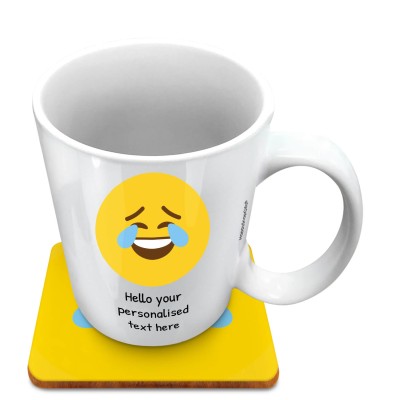 (10oz White) - Crying with Laughter (Personalised with Text) with 1 matching Square Coaster