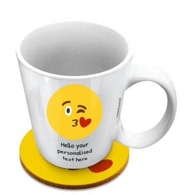 (10oz White) - Kiss with a Wink (Personalised with Text) with 1 matching Circular Coaster