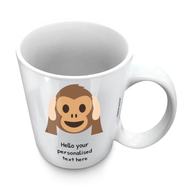 (10oz White) - Hear no Evil Monkey (Personalised with Text)