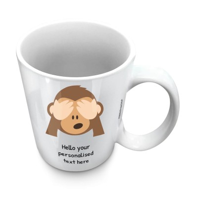 (10oz White) - See no Evil Monkey (Personalised with Text)