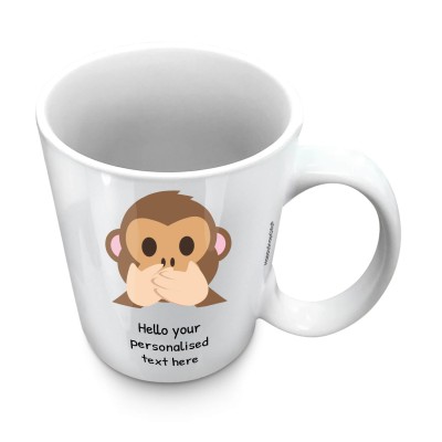 (10oz White) - Speak no Evil Monkey (Personalised with Text)