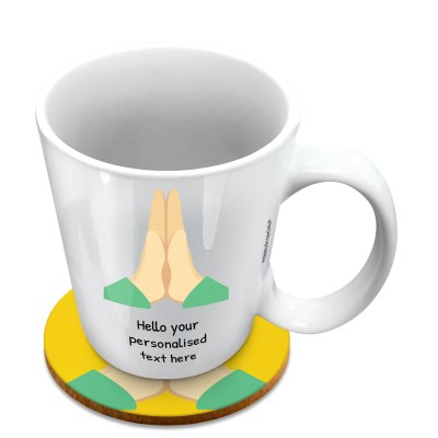 (10oz White) - Praying Hands (Personalised with Text) with 1 matching Circular Coaster