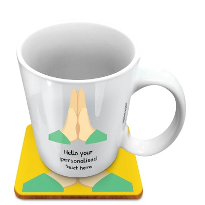 (10oz White) - Praying Hands (Personalised with Text) with 1 matching Square Coaster