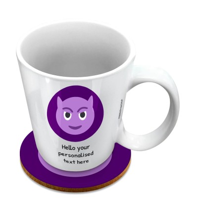 (10oz White) - Purple Devil (Personalised with Text) with 1 matching Circular Coaster