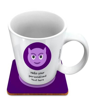 (10oz White) - Purple Devil (Personalised with Text) with 1 matching Square Coaster