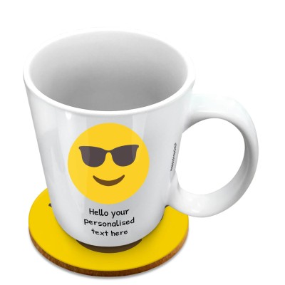 (10oz White) - Sunglasses (Personalised with Text) with 1 matching Circular Coaster