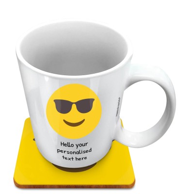 (10oz White) - Sunglasses (Personalised with Text) with 1 matching Square Coaster