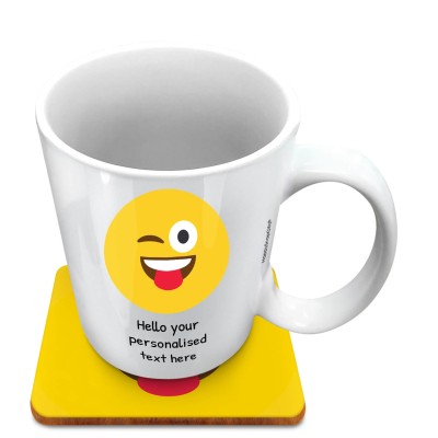 (10oz White) - Tongue with a Wink (Personalised with Text) with 1 matching Square Coaster