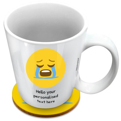 (XL 15oz White) - Crying (Personalised with Text) with 1 matching Circular Coaster