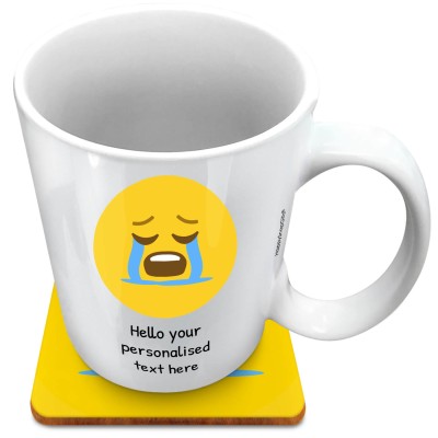 (XL 15oz White) - Crying (Personalised with Text) with 1 matching Square Coaster