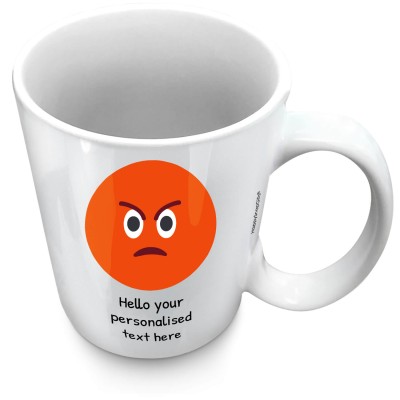 (XL 15oz White) - Angry Face (Personalised with Text)