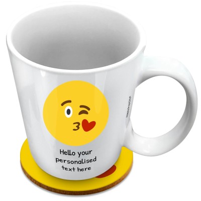 (XL 15oz White) - Kiss with a Wink (Personalised with Text) with 1 matching Circular Coaster