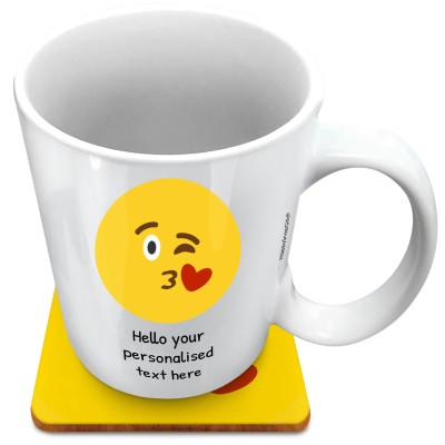(XL 15oz White) - Kiss with a Wink (Personalised with Text) with 1 matching Square Coaster