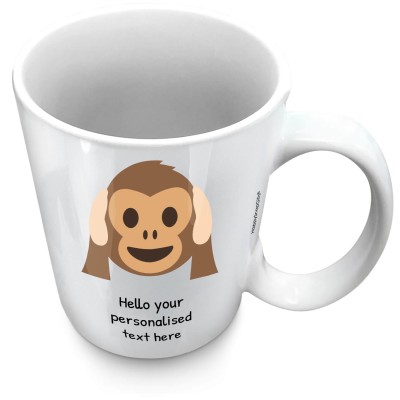 (XL 15oz White) - Hear no Evil Monkey (Personalised with Text)