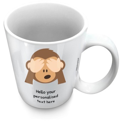 (XL 15oz White) - See no Evil Monkey (Personalised with Text)