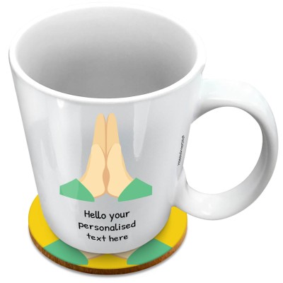 (XL 15oz White) - Praying Hands (Personalised with Text) with 1 matching Circular Coaster